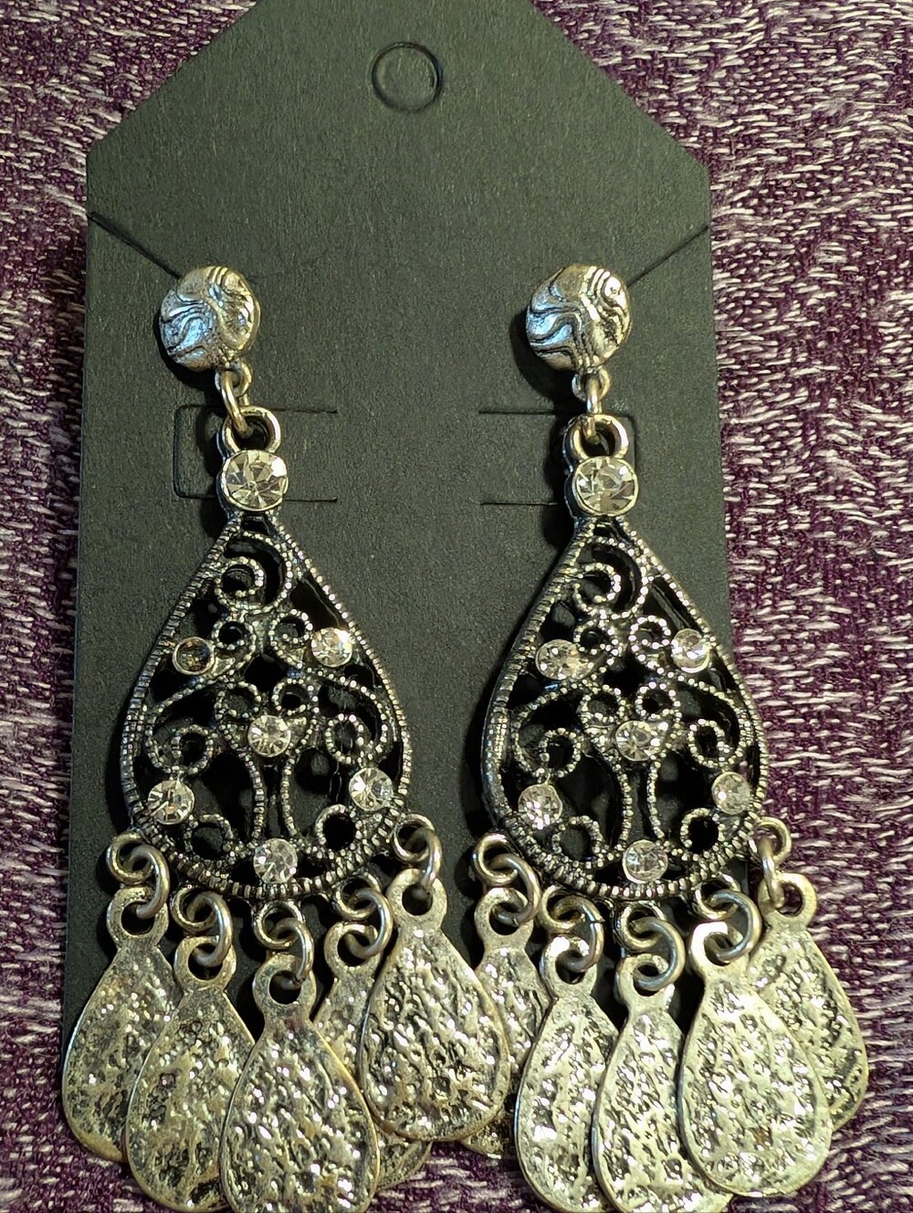 Silver Filigree Teardrop Chandelier Earrings